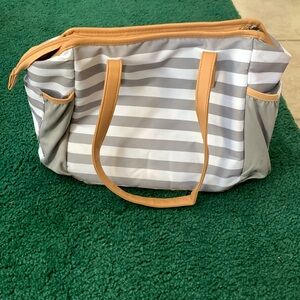 Striped Tote Lunch Bag with Tan Handles